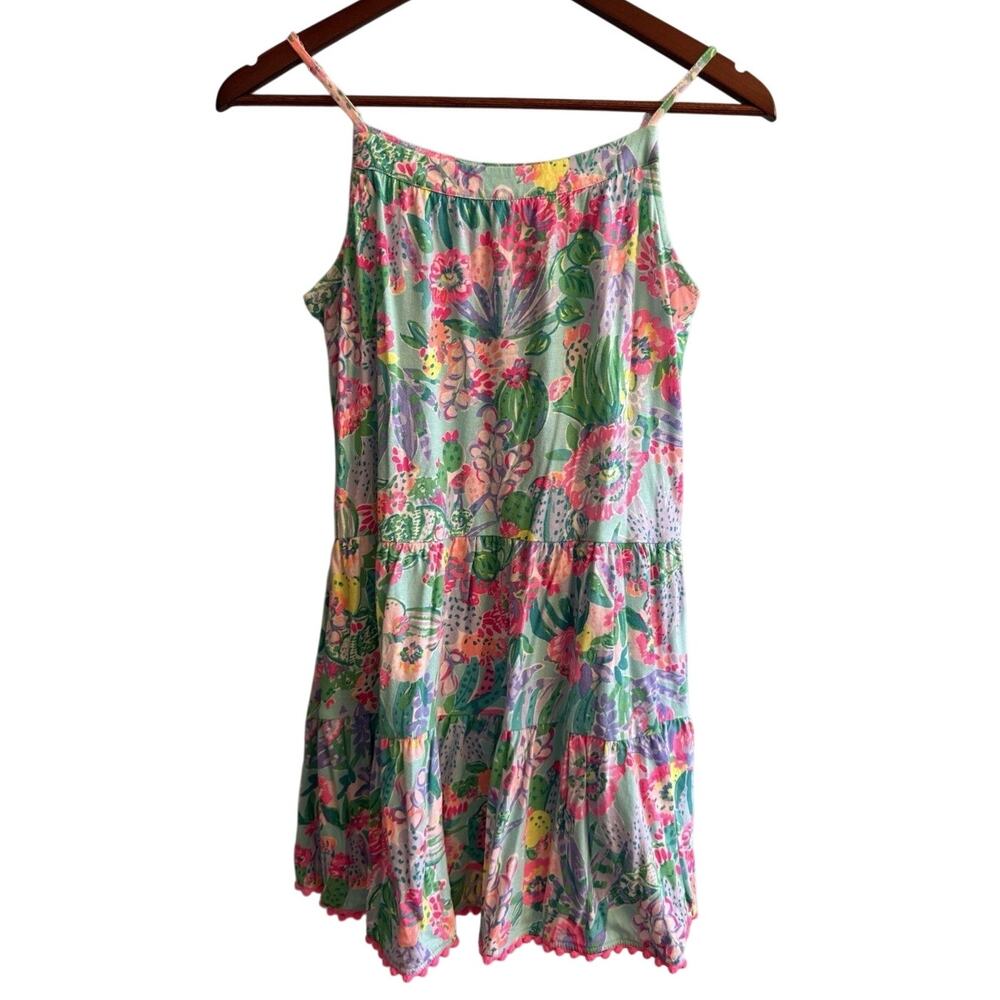 Lilly Pulitzer Girls Tammie Swing Dress XL 12/14 Floral Cactus Cotton Sleeveless